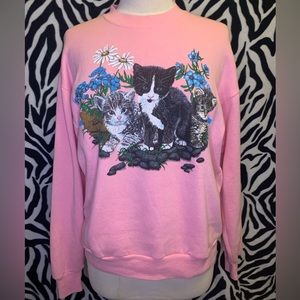 Pink kitten crew neck sweater size medium (women’s)